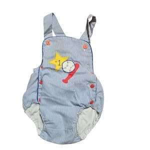 Vintage Cradle Togs Baby Boy Baseball Striped Sunsuit Bubble Romper 12M  Kidcore